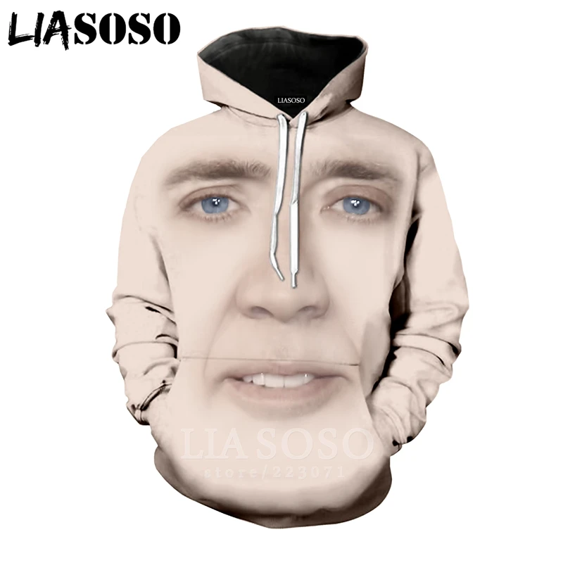 

LIASOSO Winter New Men Women Sweatshirt 3D Print Dtar Nicolas Cage Hoodie Long Sleeve Hip Hop Top Harajuku Cute Pullover B054-06