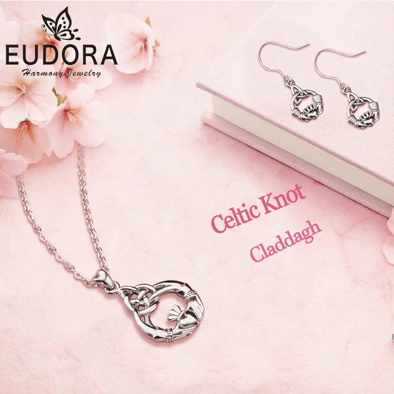 EUDRA Sterling Silver Celtics Love Knot Geometric Pendant Necklaces&Earring Lucky Claddagh Fine Jewelry Sets For Women Love Gift EUDRA Sterling Silver Celtics Love Knot Geometric Pendant Necklaces&Earring Lucky Claddagh Fine Jewelry Sets For Women Love Gift