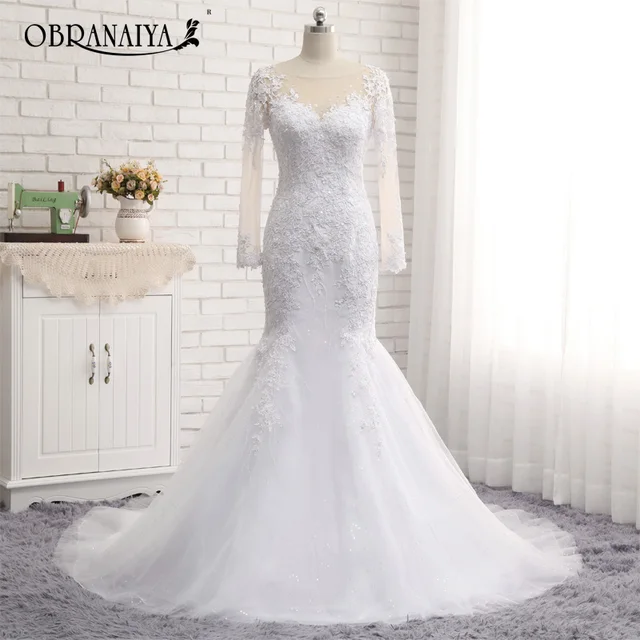 la noiva manga de larga vestidos encaje vestido novia a scoop medida