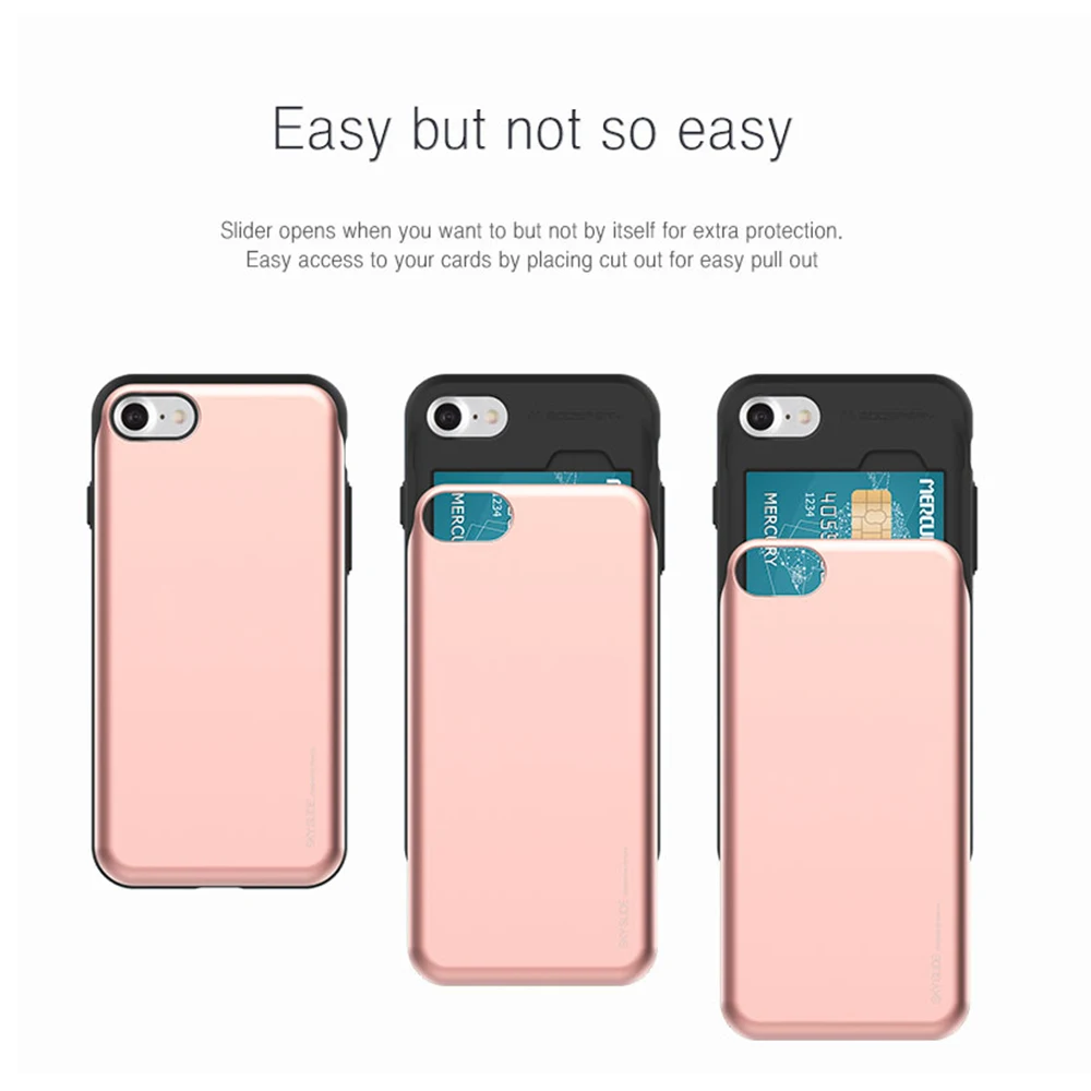 

Original Brand Card Wallet Phone Case For iPhone 8 8 Plus Fashion Mercury Sky Slide Soft Silicone + PC Shock Proof Cover