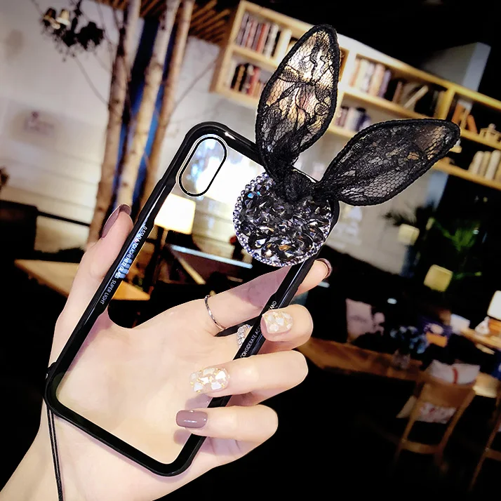 Sexy Rabbit ears Diamond Rhinestone Phone Case For iPhone 7 Plus Cute Luxury Transparent Jewelled |