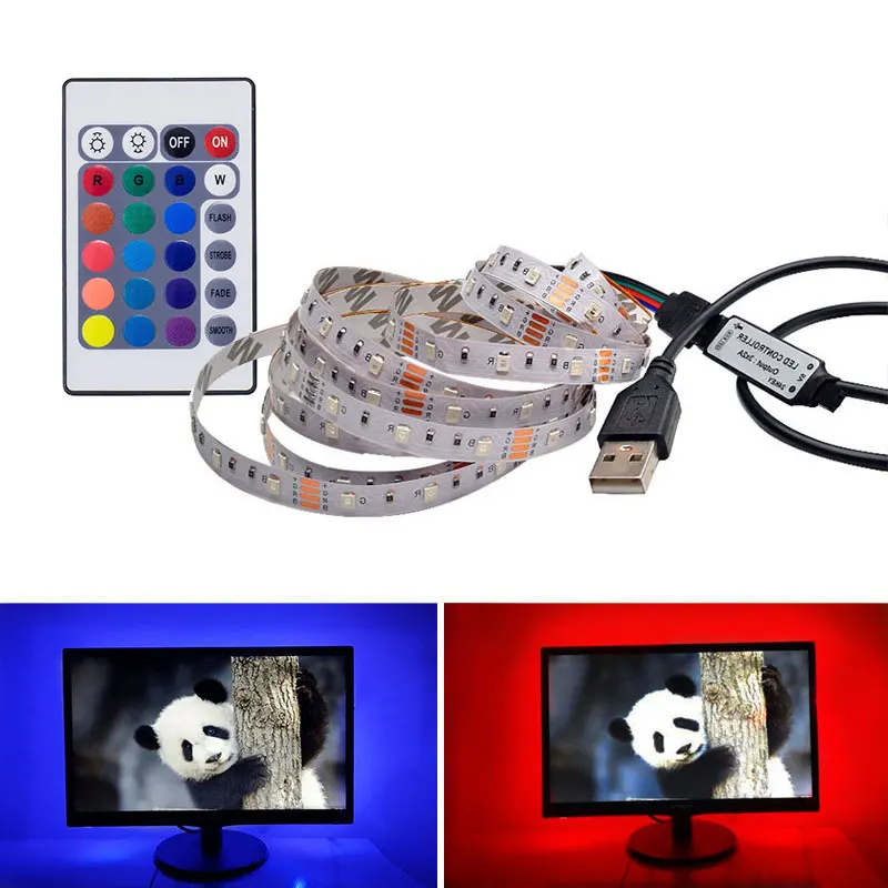 #cheap 2pcs lot 5V LED Strip USB 5V 2835 Lighting with IR control For Desktop PC Lamp Tape Diode Ribbon TV backlight 50cm 1 2 3 4 5 m