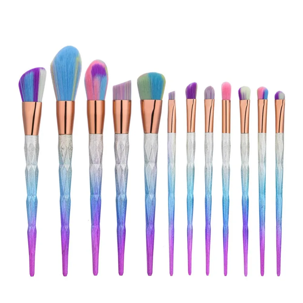 

12Pcs Professional Makeup Brush Set Thread Rainbow Handle Makeup Brushes Cosmetics Blusher Powder Blending Smooth Diamond Brush