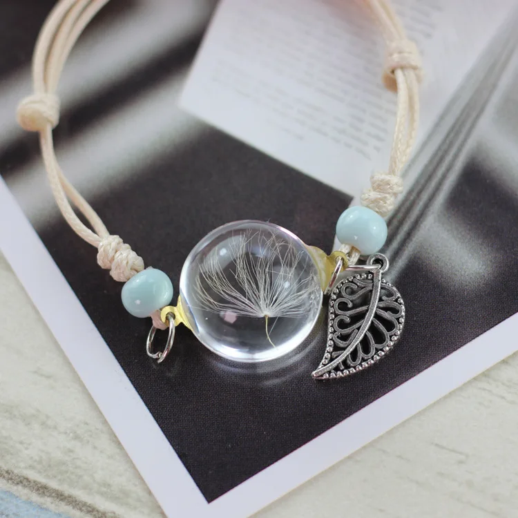 Настоящее хрустальное ожерелье из одуванчика, стеклянные круглые подвески, ожерелье с очаровательным желанием, серебряная цепочка, колье, ожерелье для женщин