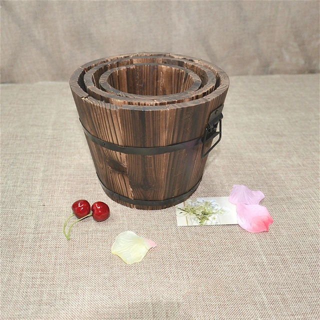 Wooden Round Barrel Planter Flower Pots Home Office Garden Wedding Decor NB0427