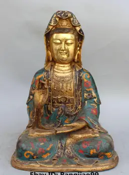 

17" Chinese Bronze Cloisonne Enamel Kwan-yin Guan Yin Goddess Buddha Statue