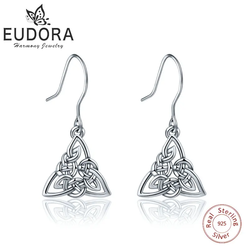 EUDORA, 925 пробы, серебряные, кельтские, Tiquetra, троичный узел, висячие серьги, модные серьги, для женщин, хорошее ювелирное изделие, очаровательный подарок, CYE043