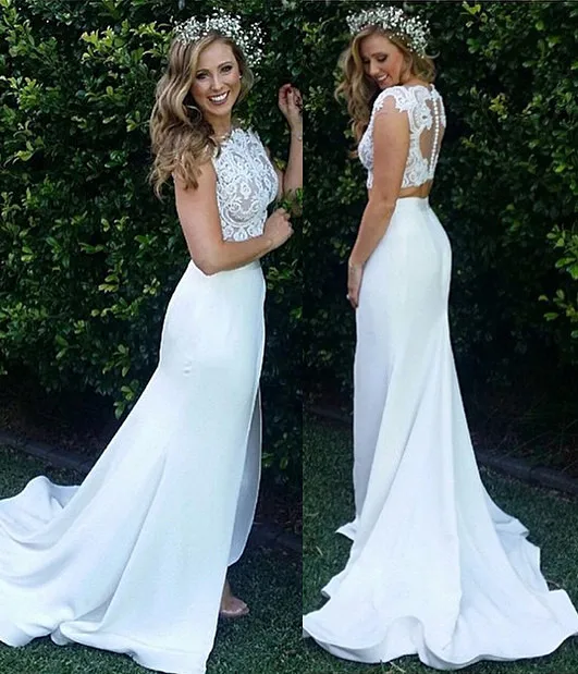 Two Piece Lace Wedding Dress 2016 Front Split Ons Summer Two Piece Lace Wedding Dress 2016 Front