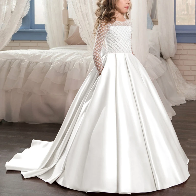 Винтажное детское белое платье со шлейфом; длинное свадебное платье подружки невесты для детей; элегантное платье принцессы для девочек; фотосессия