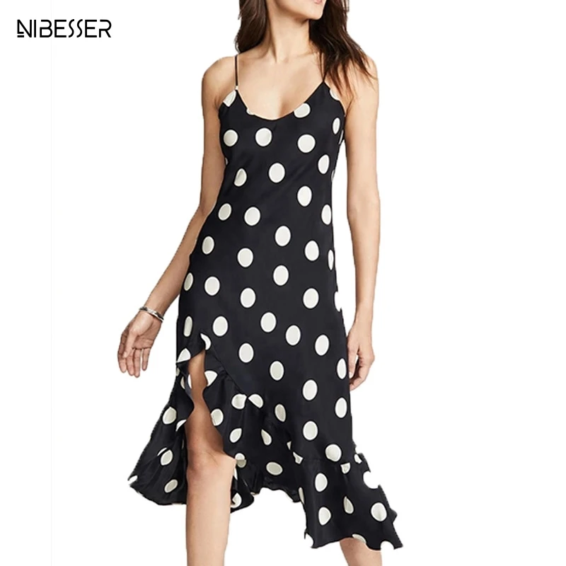 

NIBESSER 2019 Ruffles Long Dress Women Sexy Summer Polka Dot Beach Fashion Dresses Boho Style Casual Party Women Dress Vestido