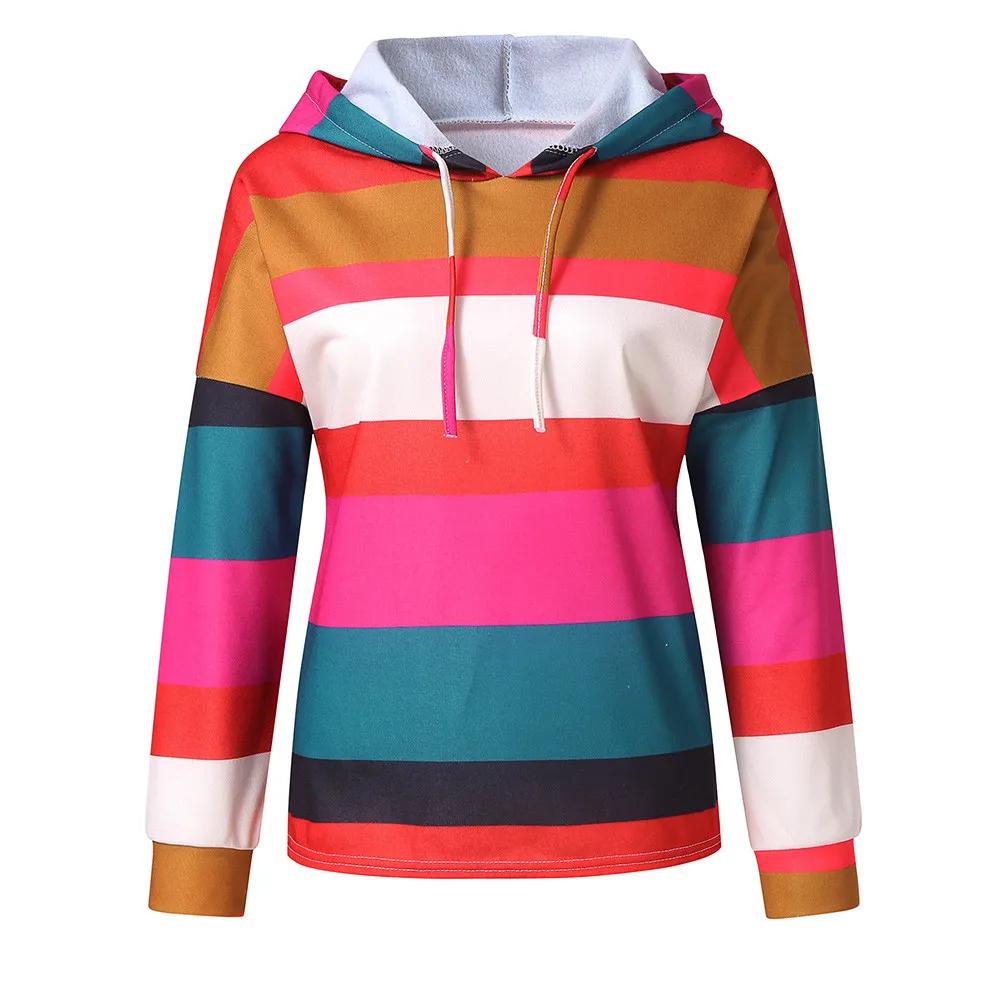

MUQGEM Fashion Tops Sportswear Women Stripe Casual Tracksuits Coat Ladies Loose Hooded Long Sleeve Blouse Sweatshirt Hoodies