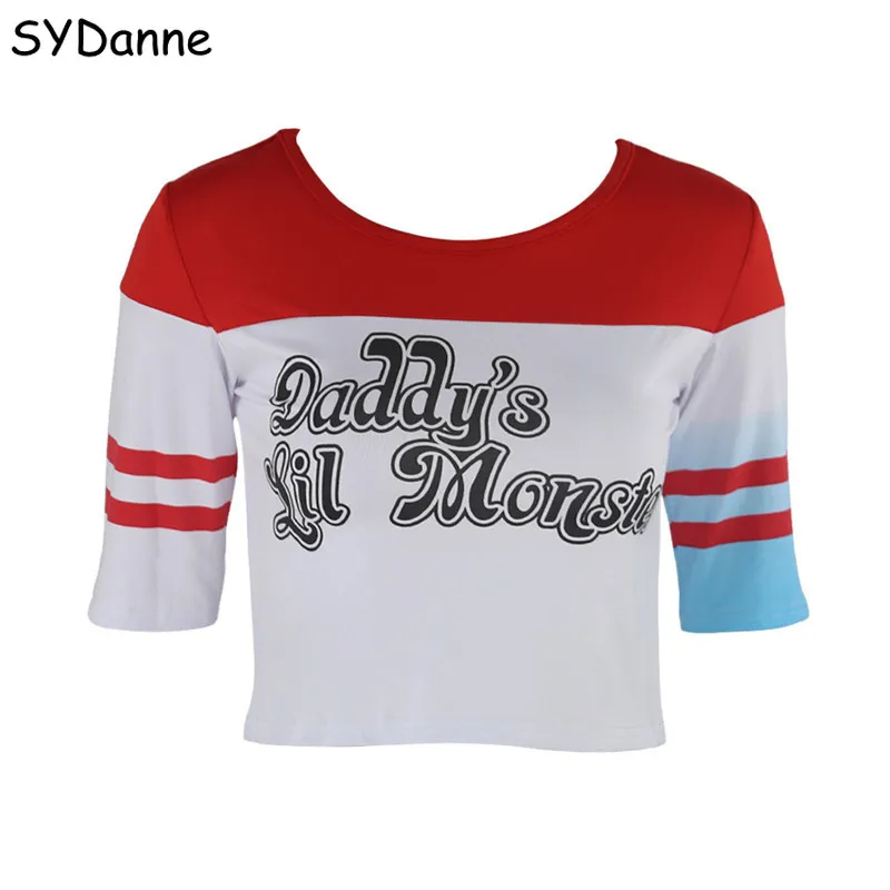 

Suicide Squad Cosplay Costume Harley Quinn T-Shirt Shorts Batman Joker Daddy's Lil Monster Clown Print For Girls Long Sleeves