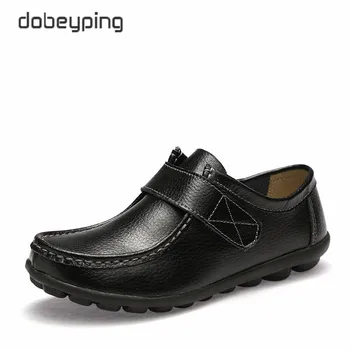 

New Genuine Leather Women Autumn Shoes Casual Ladies Loafers Fashion Moccasins Female Flats Solid Shoes Woman Large Size 35-42