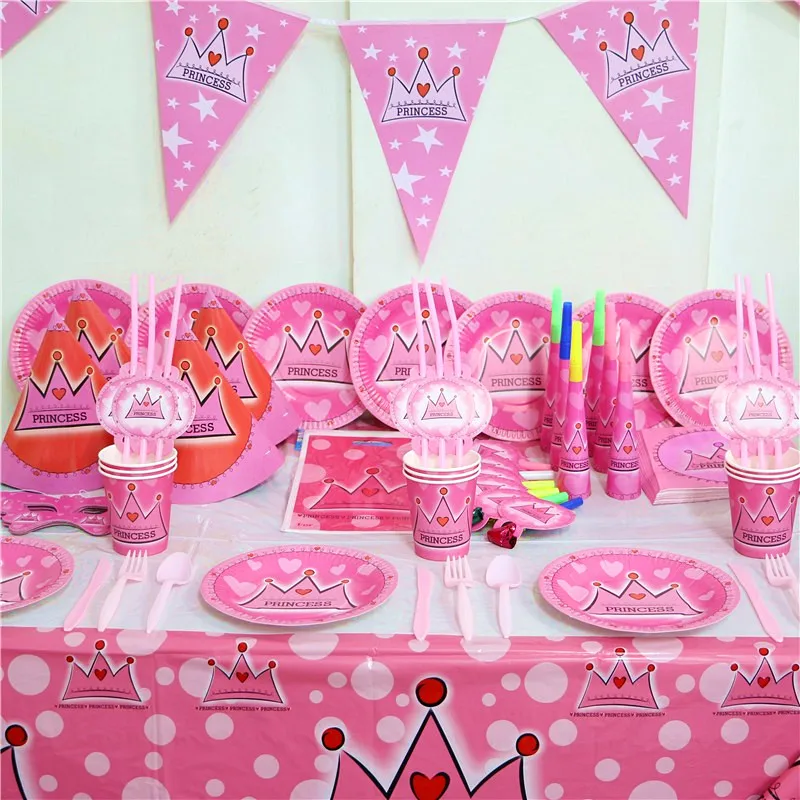83pcs Pink Crown Princess Theme Birthday Party Unicorn Plates