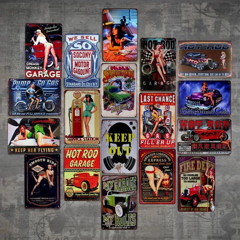 

Hot Rod Ladies Gas Style Tin Sign Art Painting Bar Pub Garage Hotel House Wall Decor Retro Metal Poster