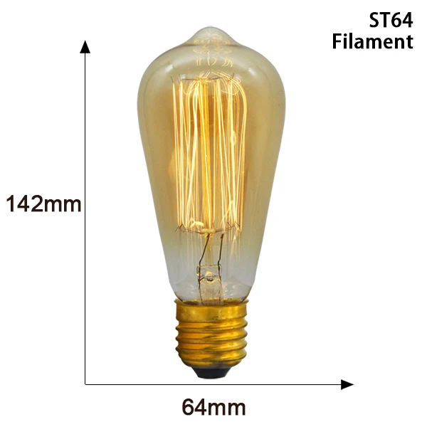 Ретро лампа Эдисона E27 40 Вт 220 В нить накаливания St64 G125 G95 T10 винтажные лампочки с ампулой Эдисона лампа домашний декор - Цвет: ST64 Filament