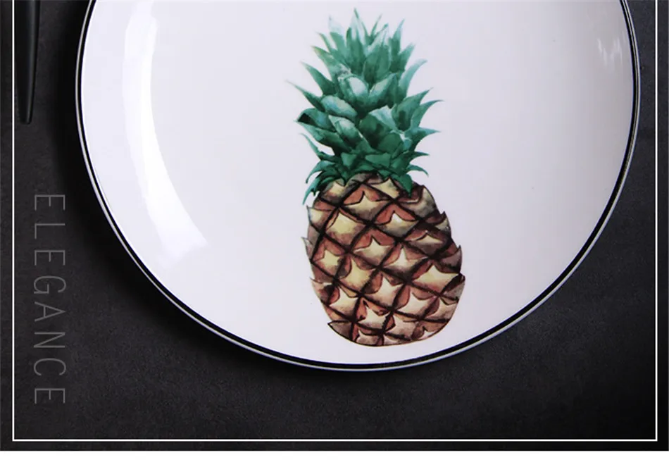 Cactus Pineapple Green Tropical Plant Ceramic Dishes Dinnerware Plate Bowl 8 inch Porcelain Dish Tableware Home Decorative Gift (6)