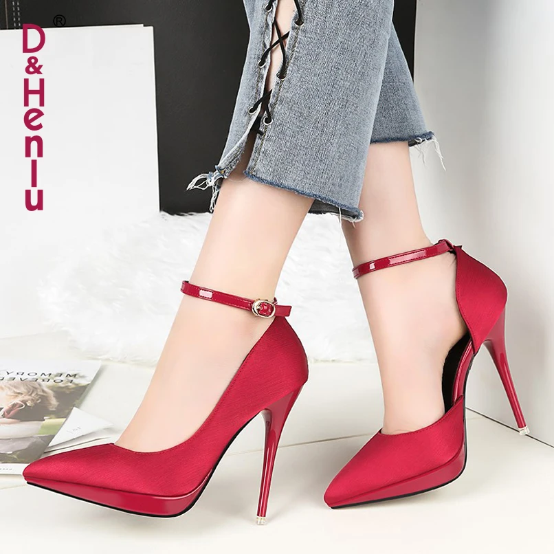 

{D&Henlu} Strap Buckle Women Heel Pumps High Heels Platform Pumps Shoes Women Wedding Shoe Party Shoe Pointed Toe Heels tacones