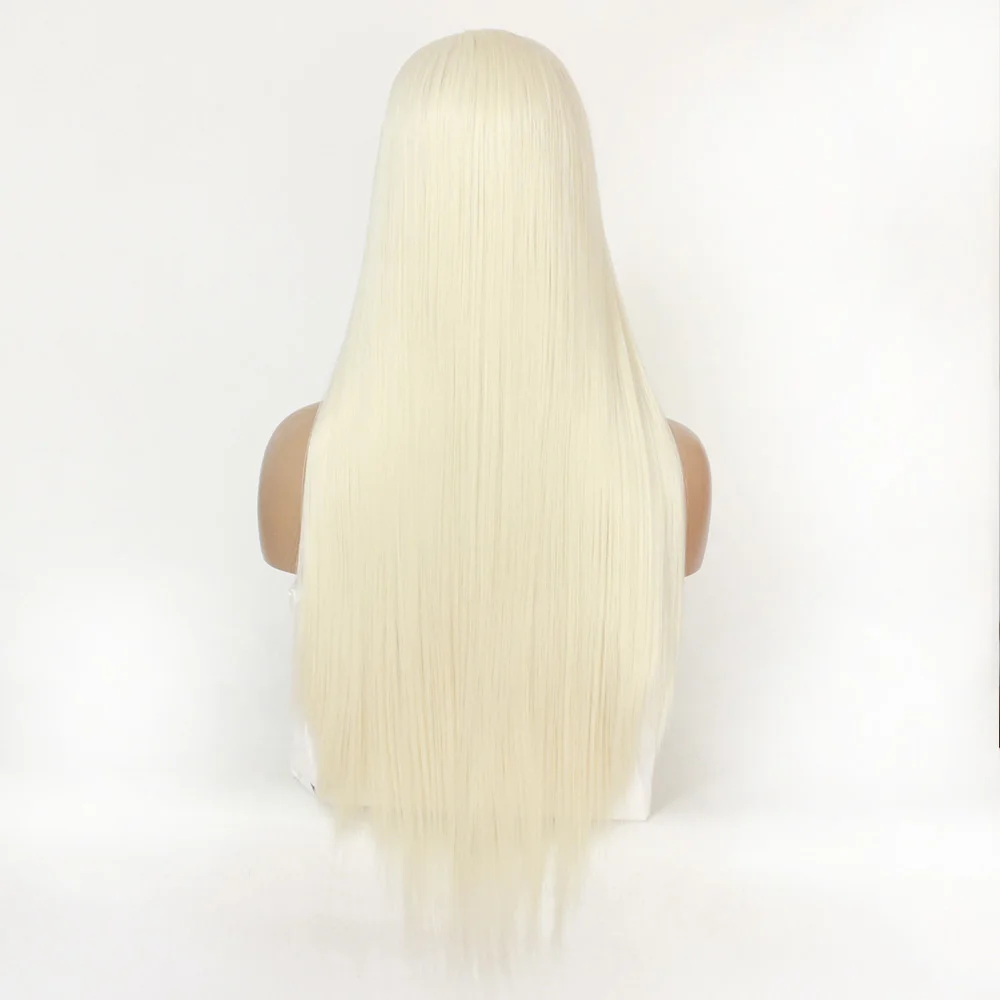 Парик из синтетического кружева спереди, прямой стиль, парик из платины, светлые синтетические волосы, женский парик из натуральных волос