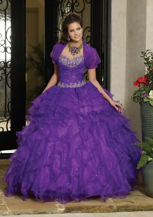 Vestidos Debutante Peach Crystal Puffy Quinceanera Gowns Masquerade