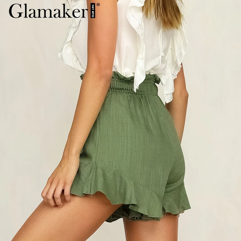 Женские шорты с оборками Glamaker повседневные Мини высокой талией Узкие пляжные для