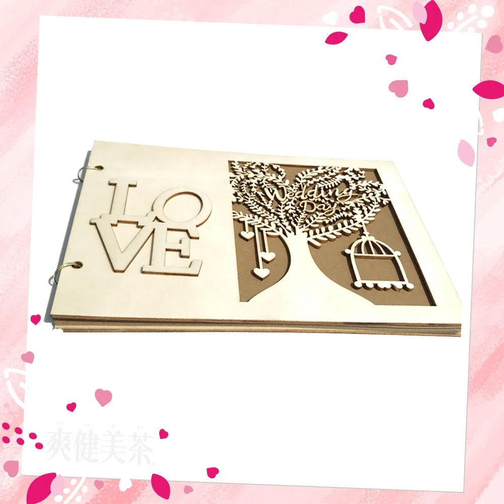 Новые DIY деревянные Свадебные принадлежности ручной работы Mr& Mrs Love Свадебная книга для гостей деревянная Sign-in Book P1Q5 - Цвет: LOVE