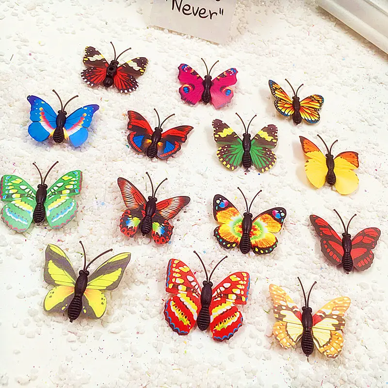 

Hot Sale 20 pcs/bag 3D Plastic Artificial Butterfly For Wedding Home Decoration DIY Scrapbooking Decorative Wreath Fake Flowers
