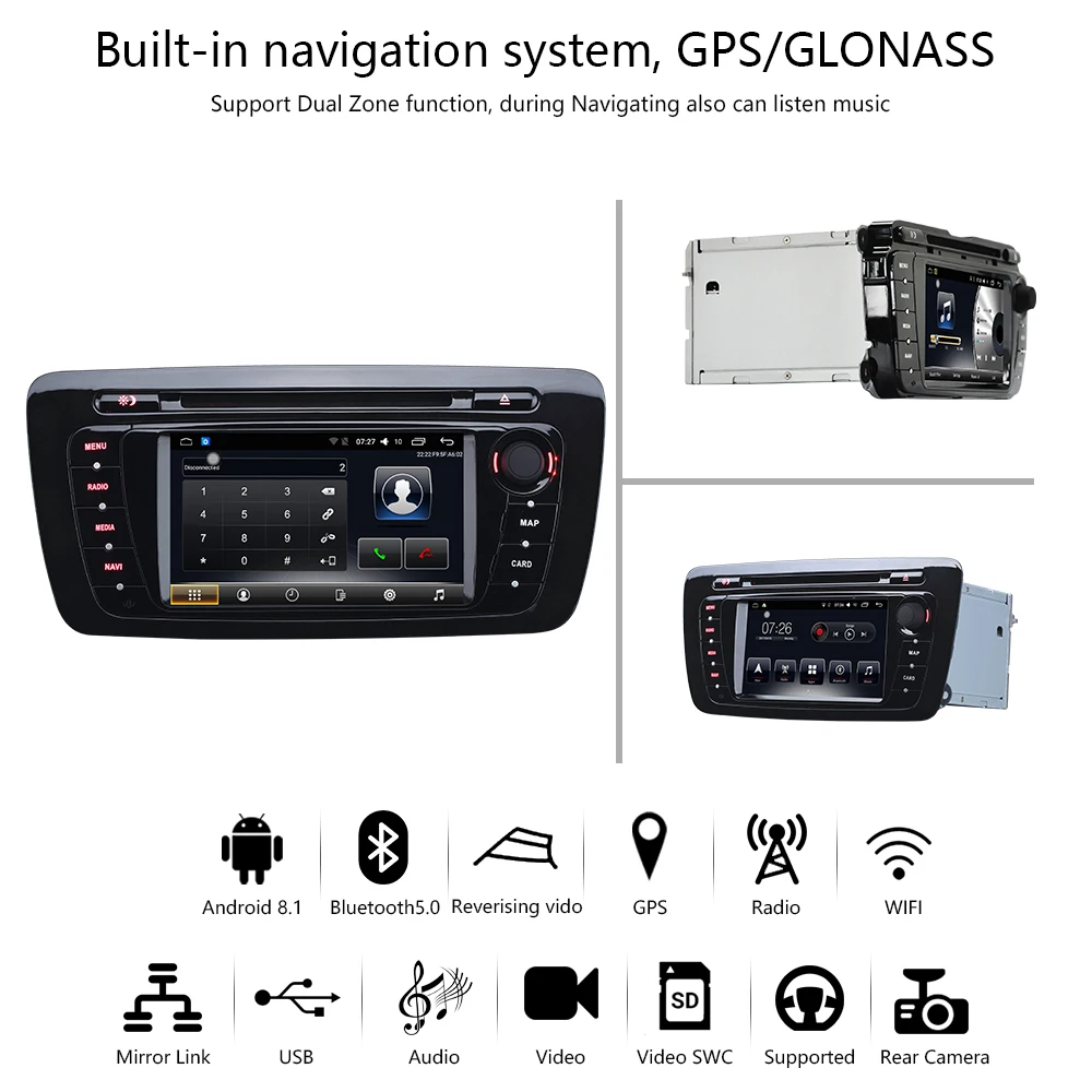 Cheap Double 2 Din Android 8.1 Car DVD Player Stereo Radio WIFI Bluetooth 6.2"HD TouchScreen GPS Navigation Multimedia for Seat Ebilza 4