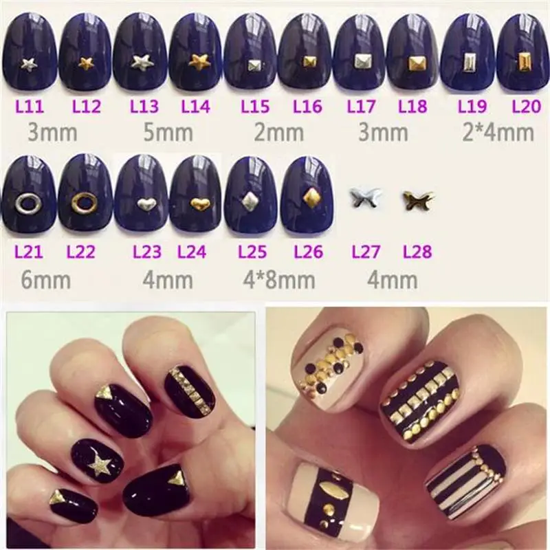 

Mini Dot Nail Studs Square Gold 3D Metal Rivets Nail Art Decorations Rhinestones Triangle Silver Nail Tools