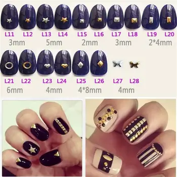 

2017 Nail Art Decorations DIY Dot Nail Studs Square Gold 3D Metal Rivets Rhinestones Triangle Manicure tools