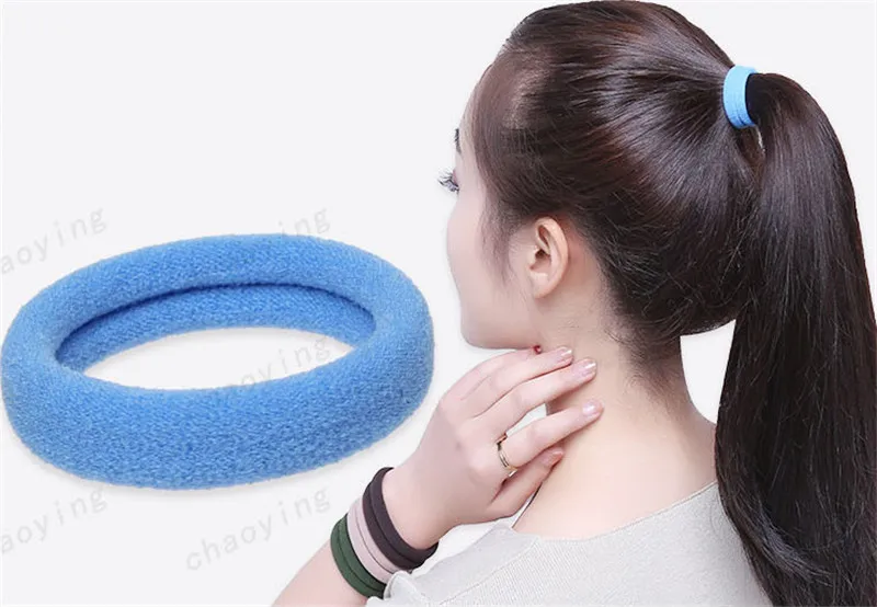 30Pcs Women Girls High Elasticity 4cm Medium Thick Rolled Towel Hair Rope Candy Solid Color Rubber Band Ring Ponytail Holder