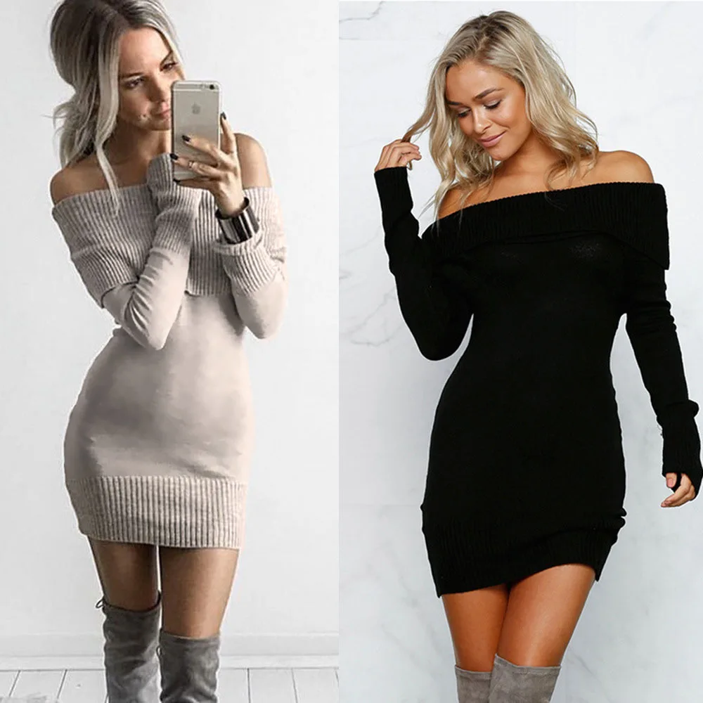 off the shoulder sweater dress black