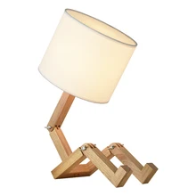 Modern Lovely Wooden Table Lamp Robot Shape cute table Lamp Kung E27 3W LED lamp Indoor Study Desktop Lighting Bedside Lamps wood robot shape modern decoration table lamp study desk light bedroom bedside lighting e27 110 240v free shipping