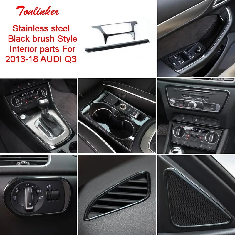 Tonlinker Cover Sticker For AUDI Q3 2013-18 Car Styling 1-2 Pcs Stainless steel Black brush All Interior parts Cover stickers Tonlinker Cover Sticker For AUDI Q3 2013-18 Car Styling 1-2 Pcs Stainless steel Black brush All Interior parts Cover stickers