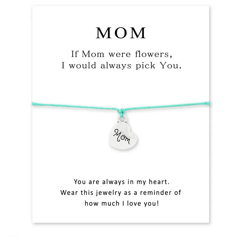 

1Pcs Multi Colors Happy Mothers' Day Card Charm Bracelets Infinity Wish Mom Antique Silver Adjustable Gifts Jewelry Accessories