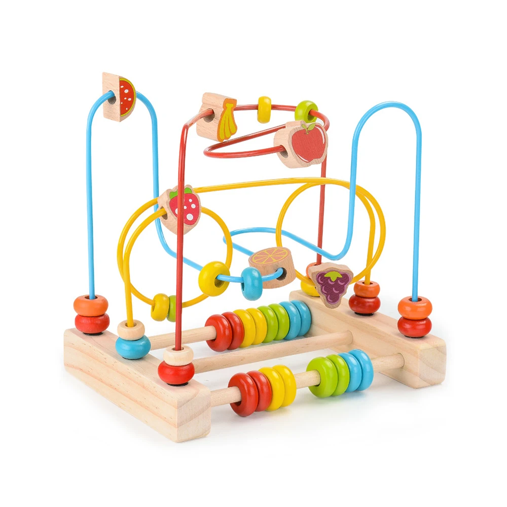 

Boys Girls Wooden Toys Wooden Around Bead Wire Fruit Animal Maze Roller Coaster Educational Puzzles Toys