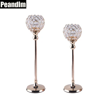 

PEANDIM Wedding Candelabra Table Centerpieces 40cm & 45cm Tall Candlesticks Parties Home Decor K9 Crystal Gold Candle Holders