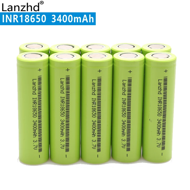 

10PCS 100% New Original INR18650 3.7v 3400mah 18650 Lithium Rechargeable Battery For Flashlight batteries 18650 lithium Li ion