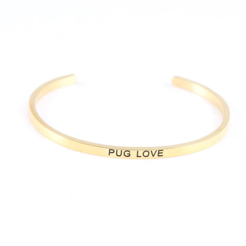 Модные ювелирные изделия из нержавеющей стали Титан серебро розовое золото сообщение ID браслет вдохновляющий браслет мантра браслеты - Окраска металла: Gold  PUG LOVE