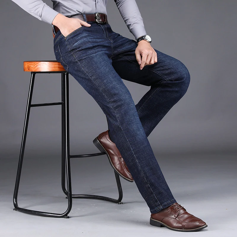 Модные умные мужские джинсы, прямые, повседневные, деловые, эластичные мужские джинсы с высокой талией, классические джинсы hombre, джинсовые длинные штаны