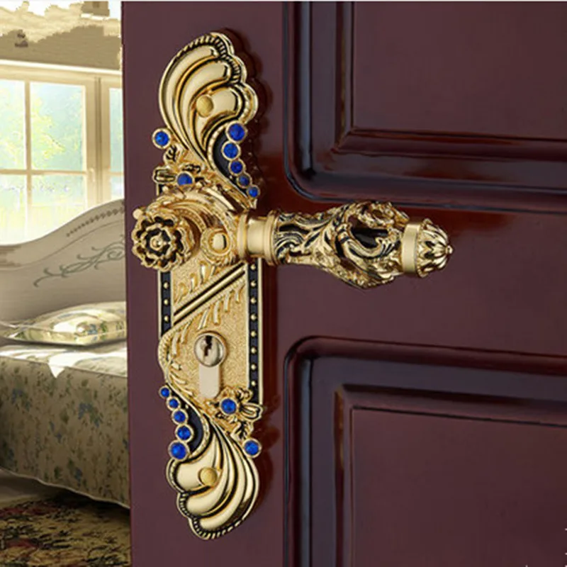 Euro antique style luxury crystal archaize bed room handle lock Gold diamond wood door lock 2 latchs indoor handle lock Euro antique style luxury crystal archaize bed room handle lock Gold diamond wood door lock 2 latchs indoor handle lock