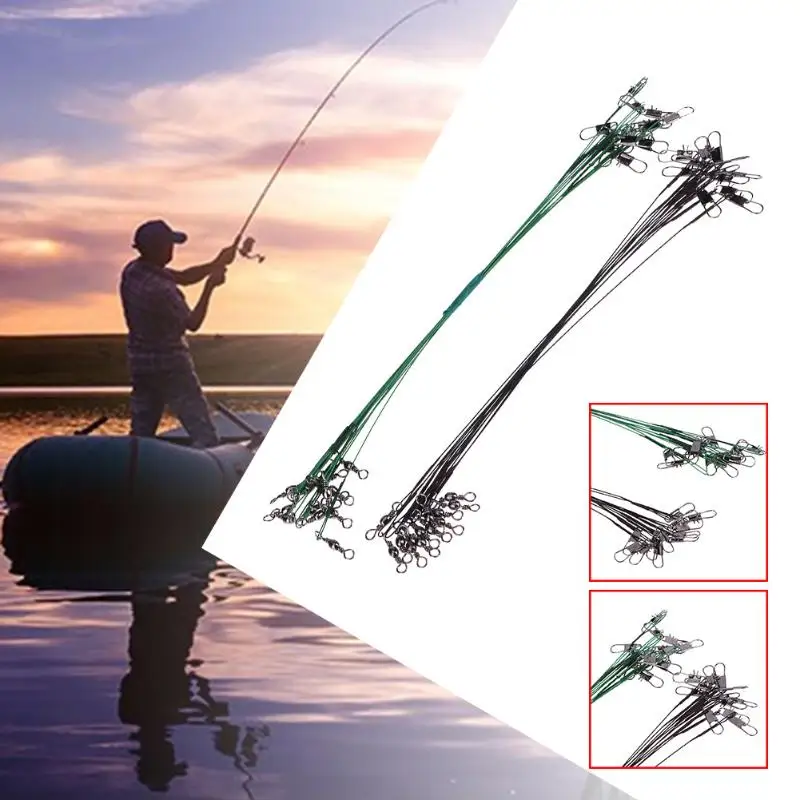 

100pcs 20cm Anti-bite Fishing Lead Line Rope Wire Fishing Tackle Lures Line Green Fishing Lures Rolling Swivels Black Green