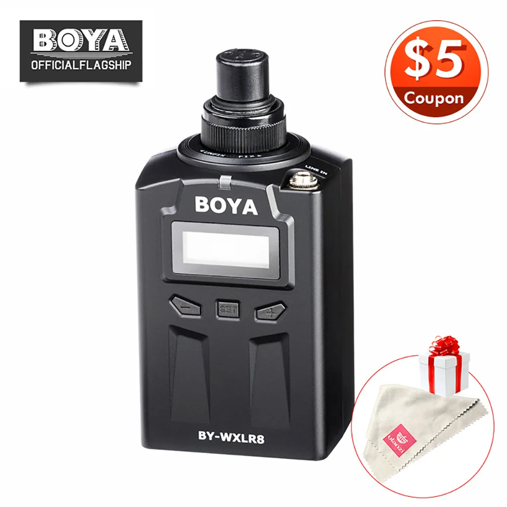 

BOYA BY-WXLR8 Plug-on XLR Audio Transmitter with LCD Display UHF Wireless for BY-WM8 BY-WM6 Wireless Lavalier Microphone System