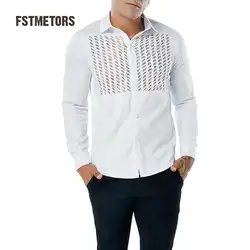 2018 Fstmetors осень и зима большой груди полые нити Дизайн Для Мужчин's Длинные рукава Рубашка с отворотом Для мужчин рубашка