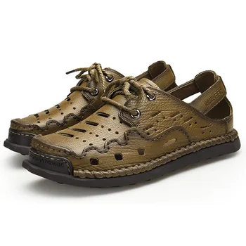 

Genuine Leather Men Summer Outdoor Shoes Upstream Wading Shoes Seaside Beach Daily Sandals