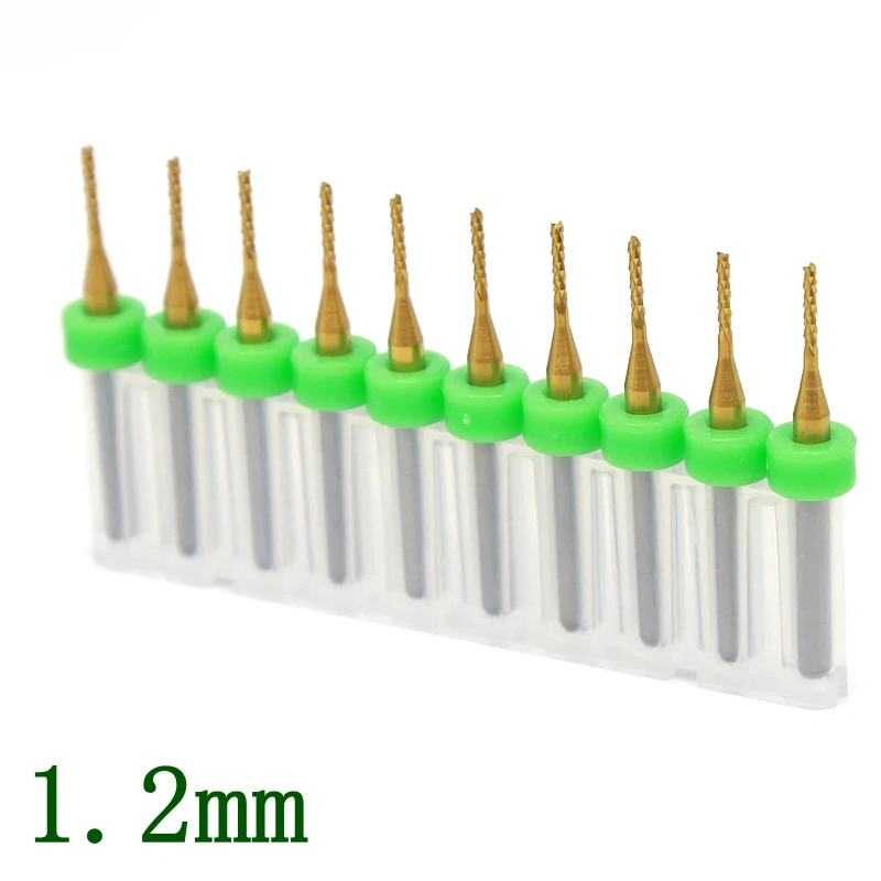 Titanium Coating PCB Milling Cutter 1.1mm  10pcs CNC Routing Tool, Tungsten Carbide Microcomputer Carving Metal Wood Milling Cutter 3.175mm