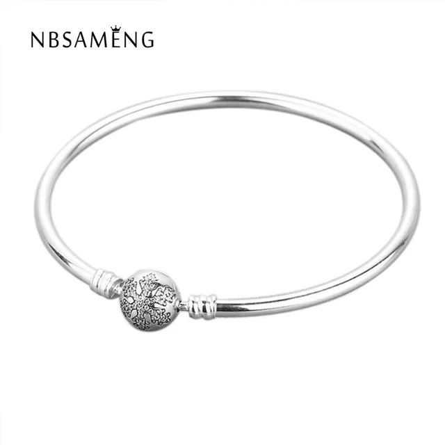 

2018 Real 925 Sterling Silver Original Unique Snowflake Moments Silver Bangle With Clear CZ Fit Pan Basic Bracelets DIY Jewelry