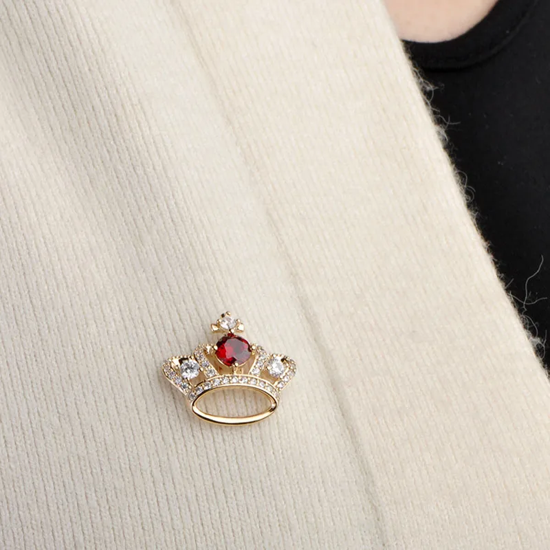 Blucome Crown Button Brooches For Women Kids Copper Zircon Broches Scarf Lapel Pins Collar Clip Dress pins Hat Dress Accessories