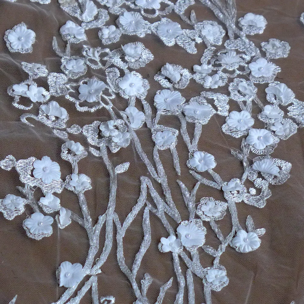 

1 yard New black/ivory little 3D flowers handmade beaded wedding dress/evening/show dress lace fabric 45'' width 1 yard