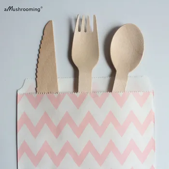 

25 Sets Wooden Cutlery Wedding Even Party Supplies Disposable Spoons | Knives | Forks Dessert Flatware Personalize/Customize